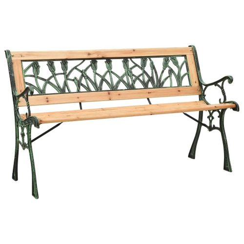 Banc De Jardin En Fonte Et Bois De Sapin Massif | 122 Cm, Design Nostalgique, Stable Et Durable, Dossier Decoratif Tulipe Pvc