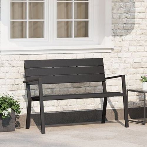 Banc De Jardin En Acier Et Wpc Noir | Resistant Aux Uv, 250 Kg Capacite, Compact, Gain De Place, Design Moderne Pour Balcon Ou Terrasse