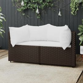 Canape D'angle Jardin En Resine Tressee Marron | 2 Pieces, Resistant Aux Intemperies, Design Modulaire, Coussin Inclus, Compact