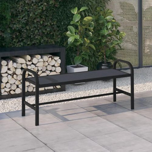 Banc De Jardin En Acier Et Wpc Noir | 124,5 Cm, Resistant Aux Intemperies, Confortable, Durable Pour Terrasse Et Espace Exterieur
