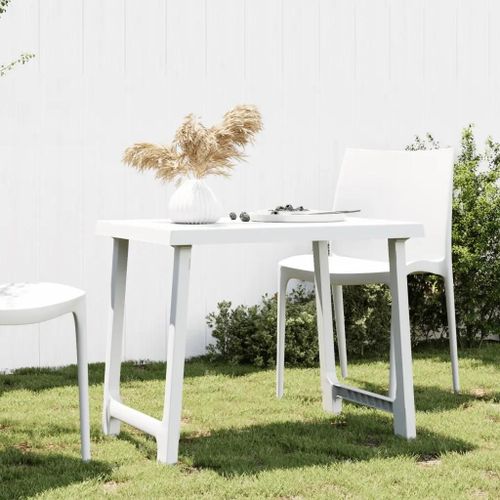 Table De Camping En Polypropylene Blanc Aspect Bois | 79x56x64 Cm, Compacte, Trou Pour Parasol, Gain De Place, Interieur/Exterieur
