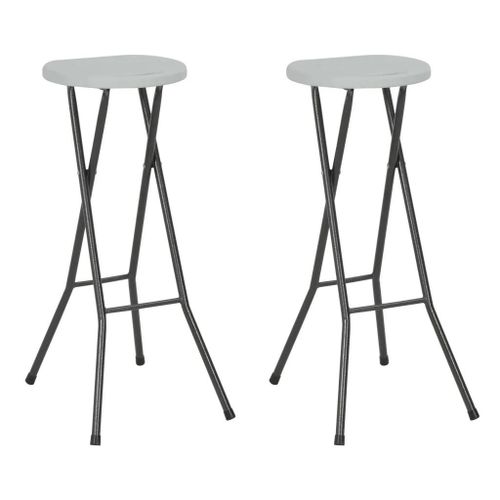 Tabourets De Bar Pliables En Pehd Et Acier Blanc | Lot De 2, Compact, Resistant Aux Intemperies, Gain De Place
