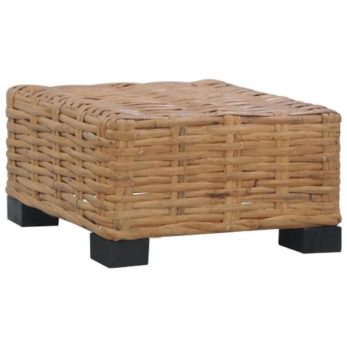 Table Basse En Rotin Naturel | 47x47x28 Cm, Pieds En Acajou, Compacte, Gain De Place, Multifonctionnelle