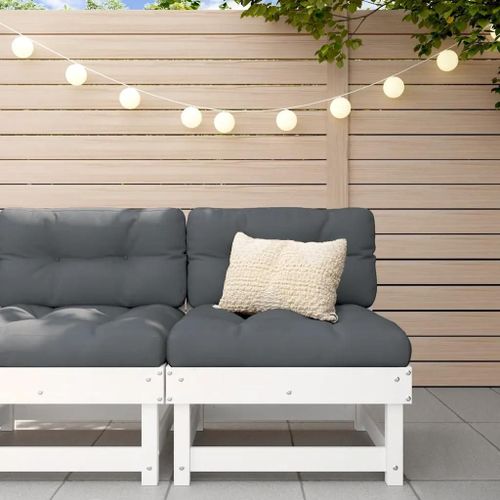 Canape Central En Bois De Pin Massif | 3 Places, Coussin Blanc, Design A Lattes, Resistant Aux Intemperies, Jardin/Patio/Terrasse, Compact, Gain D'espace
