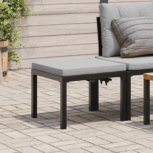 Tabouret De Jardin En Acier Enduit De Poudre Avec Coussin Noir | Compact, Resistant Aux Intemperies, Housse Amovible, 110 Kg Capacite