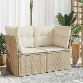 Canape De Jardin 2 Places En Resine Tressee Beige | Compact, Coussins Epais Amovibles, Resistant Aux Intemperies, Gain D'espace