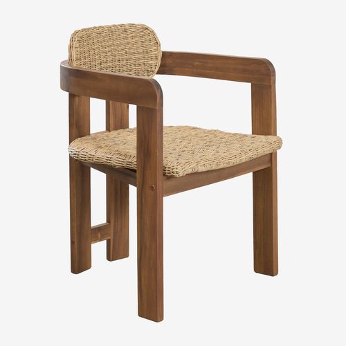 Lot De 4 Chaises De Salle À Manger Avec Accoudoirs En Bois D'acacia Et Rotin Synthétique Ginara Brun Acacia