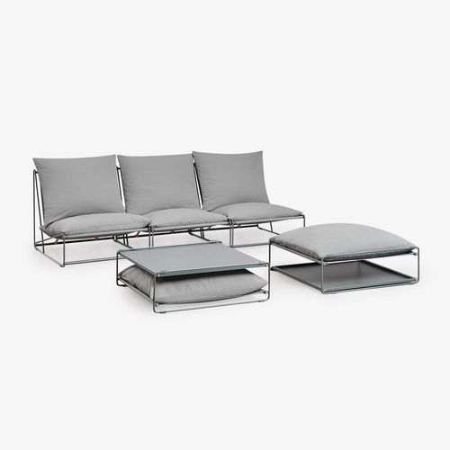 Ensemble De Jardin Amaro Avec Canapé Modulable 3 Pièces, Table D'appoint Et Pouf Convertible Gris