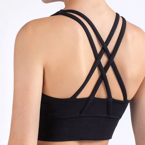 Couleur Unie Vente Chaude Fitness Femmes Sport Soutien-Gorge Gymnastique Yoga Gilet Athlétique Croix Sexy Serré Débardeur Entraînement Train Doux Avec Coussin De Poitrine