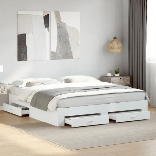 Cadre De Lit Avec Tiroirs Sans Matelas Blanc 180x200 Cm