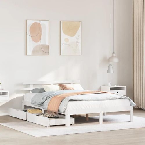 Cadre De Lit Avec Tiroirs Sans Matelas Blanc 140x190 Cm