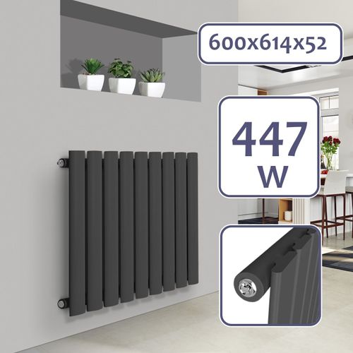 Aquamarin® Radiateur Horizontal - à Panneau Plat Simple, 600 x 614 x 52 mm, Acier, Anthracite - Chauffage Central pour Salle de Bain, Salon, Cuisine, Couloir, Chambre à Coucher