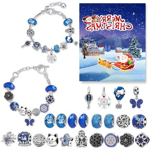 Calendrier de l'avent 2023 Bijoux Fille 5-13 Ans,Charms Bracelet Kit Fabrication Bijoux Calendrier de l'avent Fille,Idée Cadeau de Noël pour Fille(B)