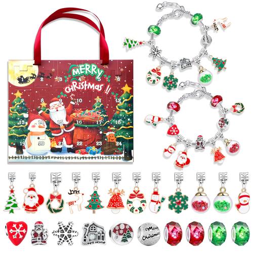 Calendrier de l'avent 2023 Bijoux Fille 5-13 Ans,Charms Bracelet Kit Fabrication Bijoux Calendrier de l'avent Fille,Idée Cadeau de Noël pour Fille(C)