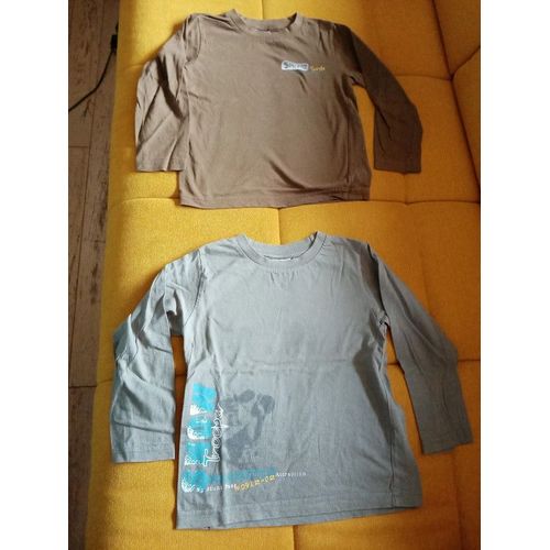 2 T Shirt Ml Marron Gris Garçon 4 Ans Très Bon État