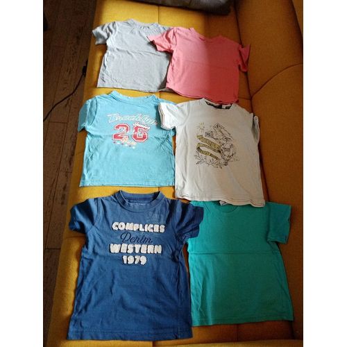 6 T Shirt Mc Bleu Gris Abricot Garçon 4 Ans Très Bon État