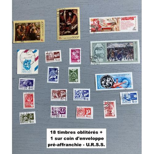 U.R.S.S. : 18 Timbres Oblitérés + 1 Sur Coin D'enveloppe Pré-Affranchie - U.R.S.S. & 2 Enveloppes Pré-Affranchies (50 K) + 1 Enveloppe Pré-Affranchies Avec 2 Timbres Oblitérés