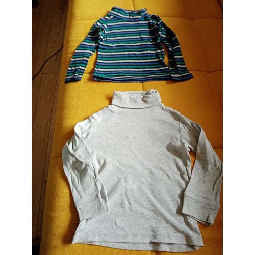 2 Sous Pulls Gris Rayé Bleu Vert Gris Fille 4 Ans Très Bon État