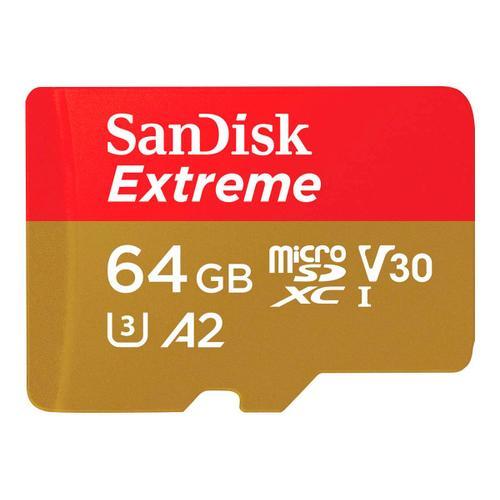 SanDisk Extreme - Carte mémoire flash (adaptateur microSDXC vers SD inclus(e)) - 64 Go - A2 / Video Class V30 / UHS-I U3 / Class10 - microSDXC UHS-I