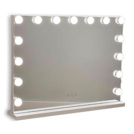 HOMCOM Miroir maquillage Hollywood lumineux LED tactile - 3 modes  éclairage, inclinable, adaptateur - métal blanc verre pas cher 
