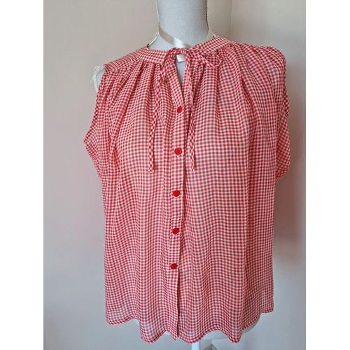 Haut / Blouse / Chemise Sans Manche À Carreaux Rouges & Blancs S Tbe