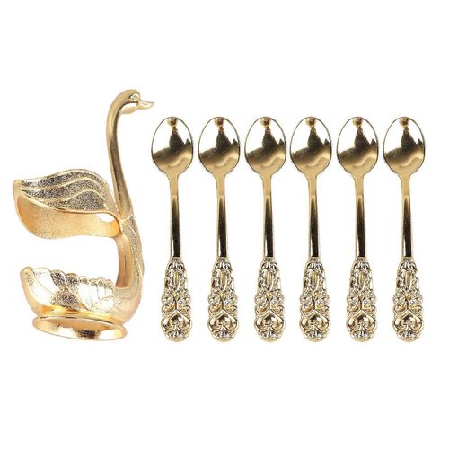 Porte-Cuillère À Café Élégant Cygne En Forme De Cygne En Alliage Miroir Poli Riches Détails Agitateurs À Café Titulaire Pour Party Cafe Office Gold Holder Avec Cuillère