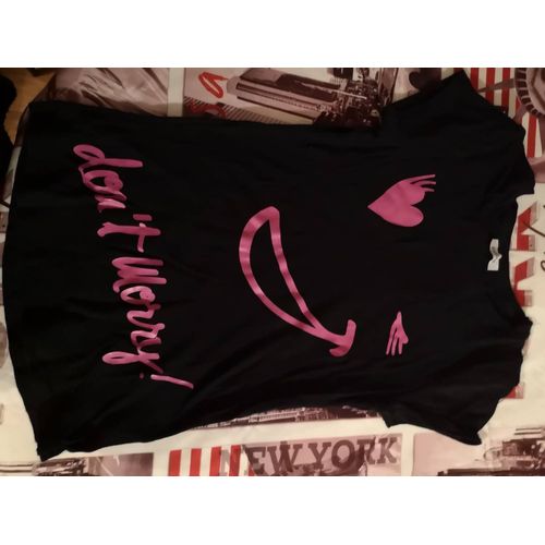 T-Shirt Pimkie Noir Rose : Don't Worry / Be Happy Neuf Taille M