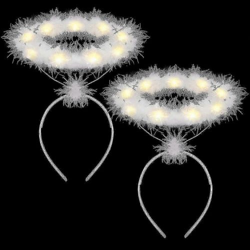 Paquet de 2 Light Up Angel Halo bandeau Led Plume blanche Bandeau Angel Halo bandeau pour Noël - JA