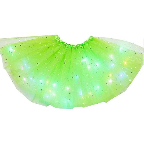 Jupe Tutu Fille Avec Lumières Led Jupe Enfant Jupe Tutu Tulle Classique (Vert Clair)