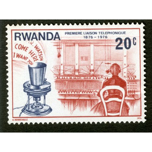 Timbre Non Oblitéré Rwanda, Première Liaison Téléphonique 1876 - 1976, 20 C