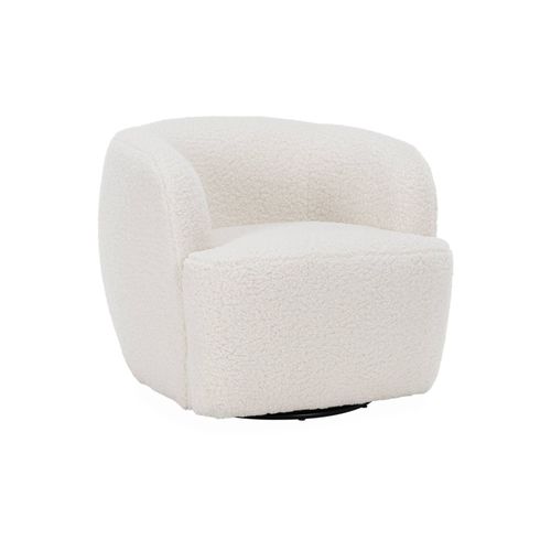 Fauteuil Cosy Rond Pivotant En Bouclette Crème. Laya. L 79.5 X P 77.5 X H 67cm