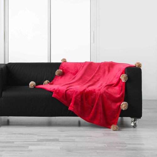 Plaid 125x150 - Pompons - Rouge Rouge