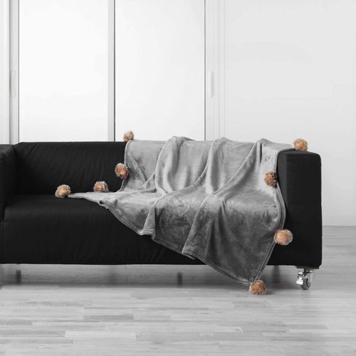 Plaid 125x150 - Pompons - Gris Gris