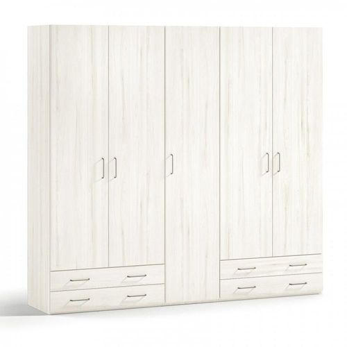 Armoire 5 Portes 4 Tiroirs 233,6 X 57,5 X 240 Cm Finition Chêne Blanchis