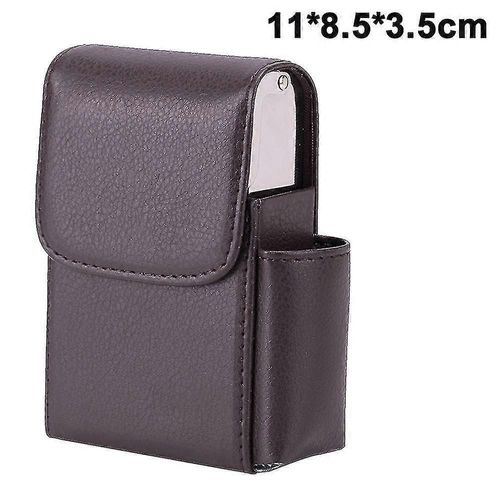 Boîte à cigarettes coulissante en cuir Pu Étui à cigarettes en acier inoxydable avec support de briquet et boucle de ceinture pour hommes et femmes unisexe