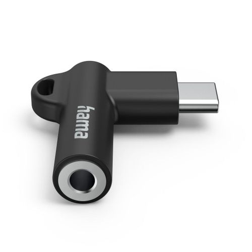 Adaptateur aux. USB-C ? jack femelle 3,5 mm, fiche coudée 90°, Noir