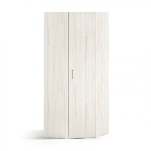 Armoire D'angle Pan-Coupé 1 Porte 93,8 X 240 Cm Finition Chêne Blanchis Bibliothèque Intérieure Gauche