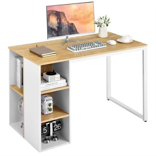 Bureau Informatique Avec Bibliothèque - Costway - 115 X 59,5 X 75cm - Naturel - Métal Et Bois D'ingénierie
