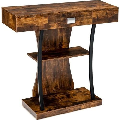 Table Console - Costway - Style Scandinave - 3 Étagères - L91 X P30 X H88 - Dispositif Anti-Renversement