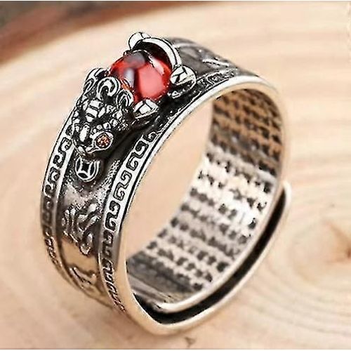 Jinxiu Rouge Jade Or Pixiu Wealth Heart Mantra Ring1pcs-Argent