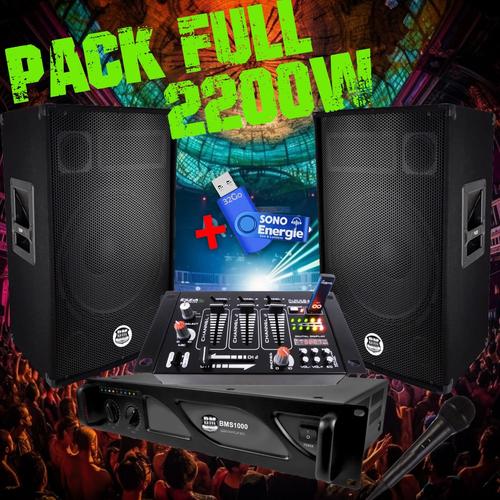 Pack Sono 2200W ampli + enceintes + Table de mixage+ Clé USB 32G