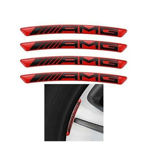 4pcs Alliage Mercedes Amg Jante Jante Autocollant Emblème Badge Rouge
