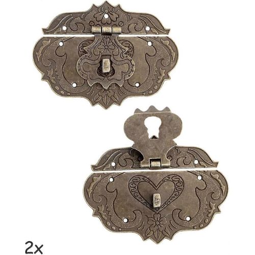 Jeu De 2 Fermoirs En Fer Bronze Ancien, Fermoirs De Meubles, Raccords Pour Cadenas Rideaux, Serrures Sur Cappans Et Boîtes Coulissantes, 95 X 73 Mm Avec Vis, Set O