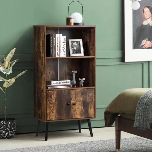 Costway Bibliothèque Industriel Avec 2 Compartiment Ouverts Et 1 Fermé 60 X 30 X 120 Cm Idéal Pour Salon, Bibliothèque, Bureau