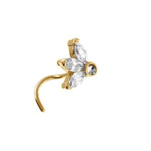 Piercing Acier Doré Nez Fleur Oxydes Blancs