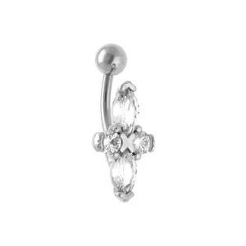Piercing Acier Nombril Croix Oxydes Blancs