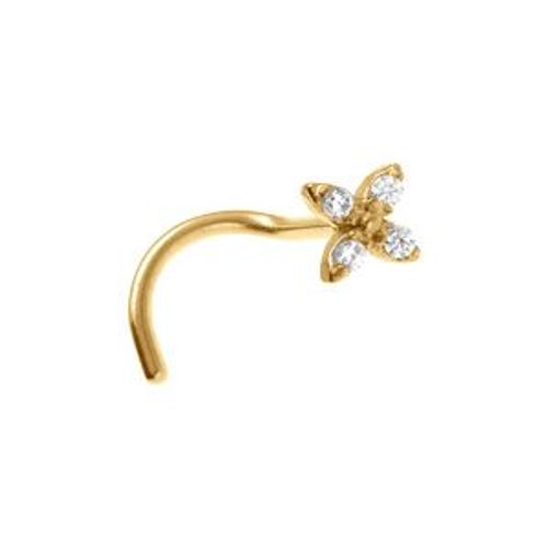 Piercing Acier Doré Nez Fleur 4 Oxydes Blancs