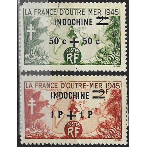 Indochine (Actuel Vietnam), Colonie Française 1945, Beaux Timbres Oblitéré / Neuf* Yvert 296 Et 297, "La France D'Outre-Mer" Surchargés "Indochine" Et Nouvelle Valeur.