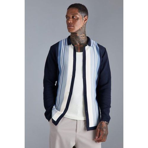 Chemise Color Block En Maille Homme - Bleu - S, Bleu