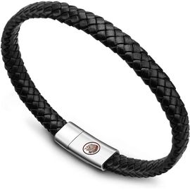 Bracelet Homme - Bracelet Cuir Homme Manchette Tressé À La Main Classique Noir Et Brun Avec Fermoir Magnétique Gravé Cadeau Bijoux Gratuit En Boîte.[V698]